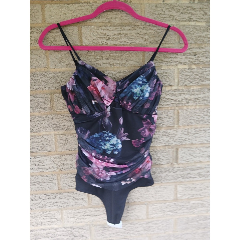 NWT Express Women's Floral Ruched Body Contour Bodysuit Sz S Romantic Sexy